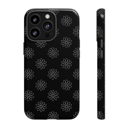 Black Daisy Floral Phone Case – Slim Protective Tough Case for Iphone, Samsung Galaxy and Pixel