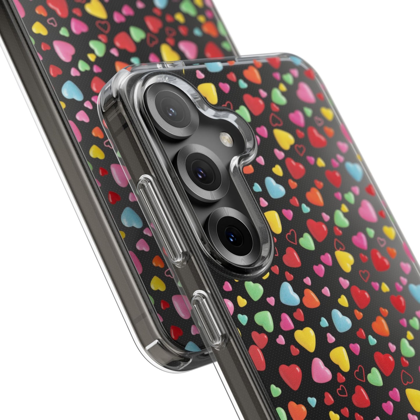 Colorful Heart Clear Phone Case | Impact-Resistant Valentine Aesthetic Case