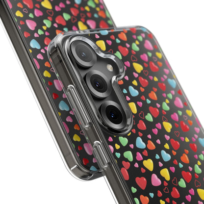 Colorful Heart Clear Phone Case | Impact-Resistant Valentine Aesthetic Case
