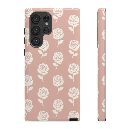 White Rose Pattern Tough Phone Case | Elegant Floral Aesthetic Case for Iphone, Samsung Galaxy and Pixel