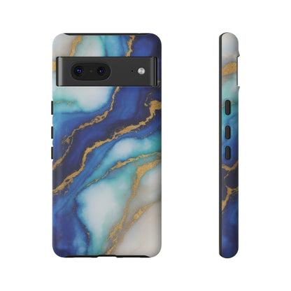 Blue & Gold Marble Phone Case – Luxury Resin Art Tough Case (iPhone, Samsung, Pixel)