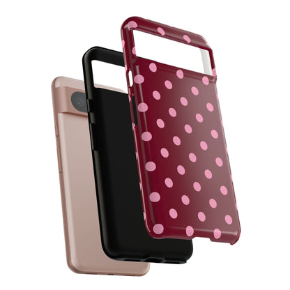 Pink Polka Dot Phone Case – Cute Aesthetic Tough Protective Phone Cover for Iphone, Samsung Galaxy and Pixel