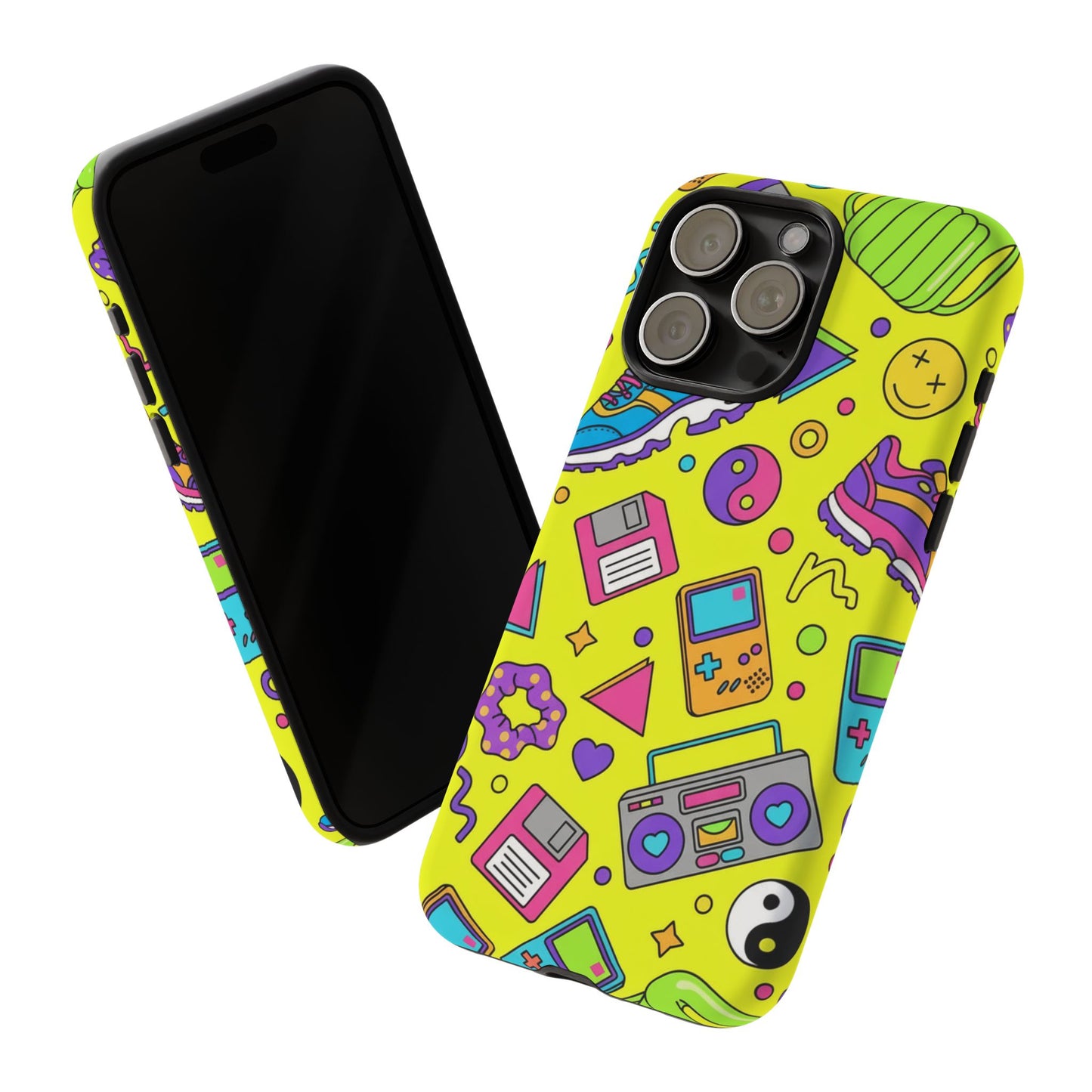 90s Retro Neon Phone Case – Y2K Nostalgia Colorful Icons Tough Protective Case