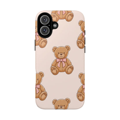 Teddy Bear Phone Case | Cute Coquette Aesthetic Pink Bear Pattern Case | Kawaii Soft Girl iPhone & Samsung Tough Protective Case