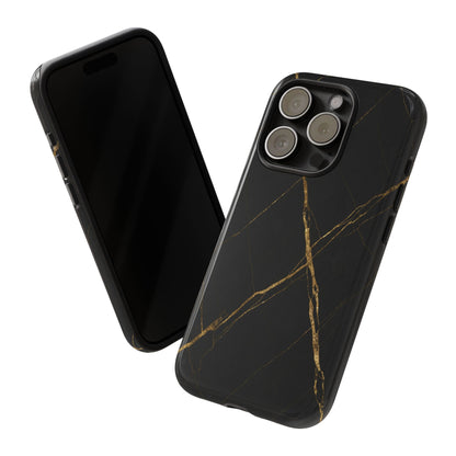 Black Marble Phone Case with Gold Veins – Luxury Minimal Aesthetic Tough Case