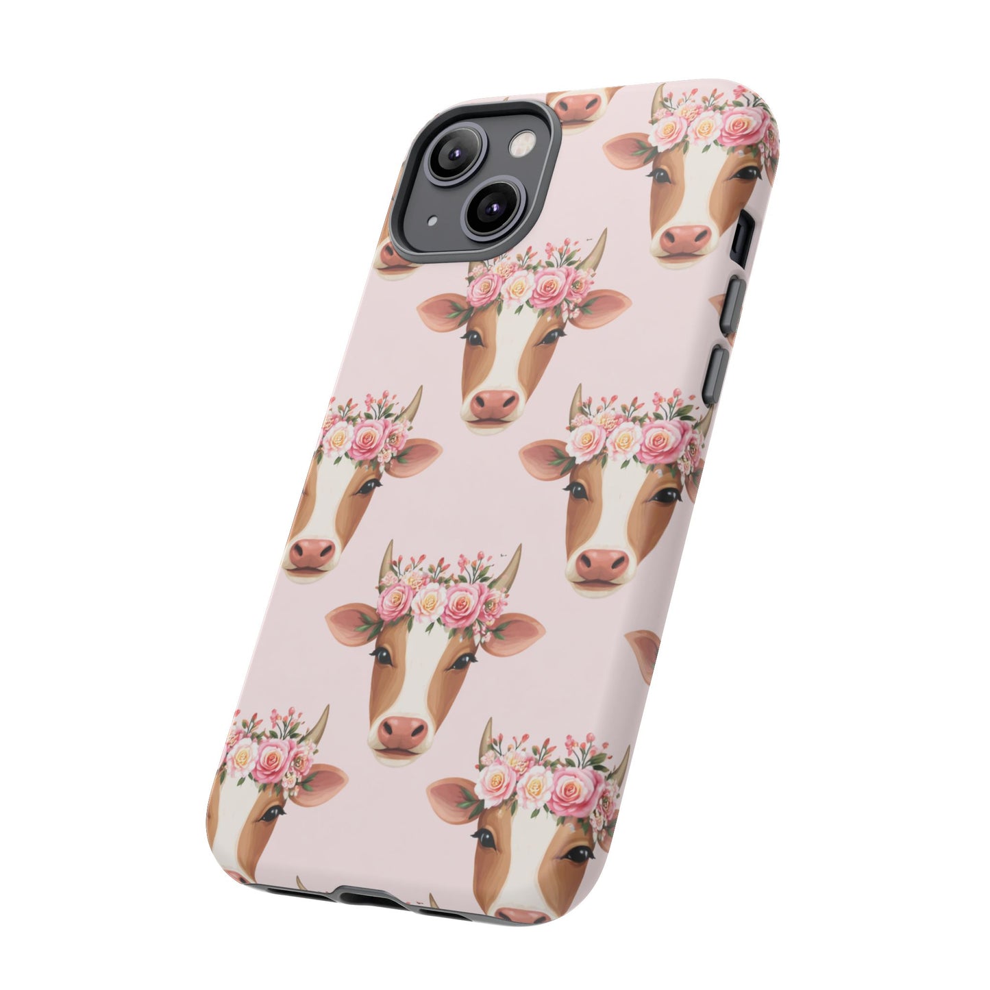 Floral Cow Phone Case – Cute Pink Cow Print Tough Protective Case for Iphone, Samsung Galaxy and Pixel
