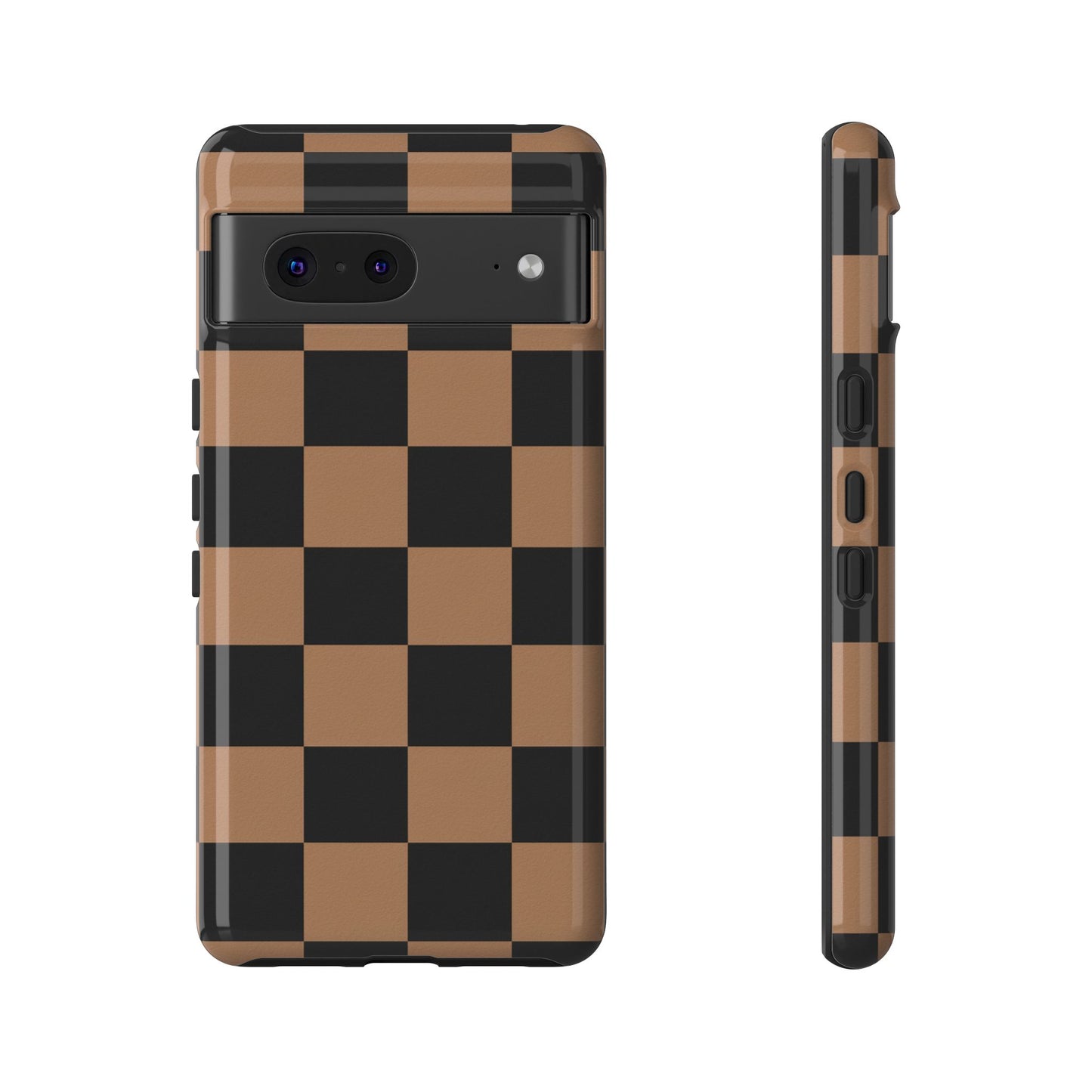 Brown Checkered Phone Case | Aesthetic Checkerboard iPhone & Samsung Tough Case