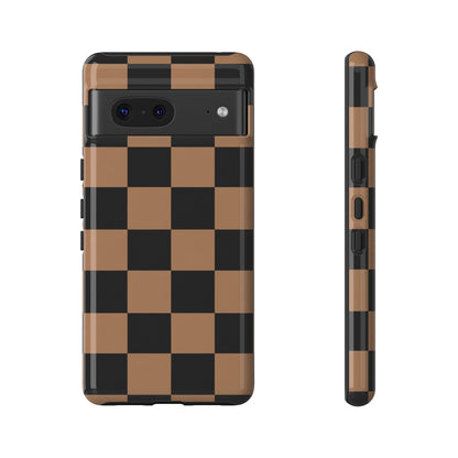 Brown Checkered Phone Case | Aesthetic Checkerboard iPhone & Samsung Tough Case