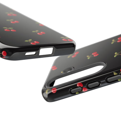Cherry Pattern Phone Case — Slim Black Protective iPhone Case with Red Cherries for Iphone, Samsung Galaxy and Pixel