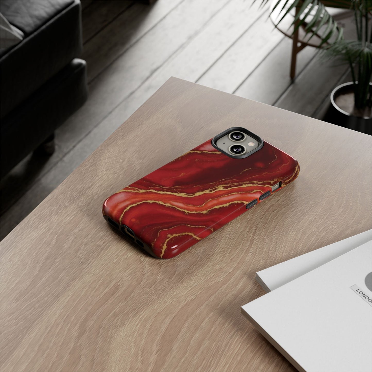 Red Agate Marble Phone Case with Gold Veins – Luxury Tough iPhone & Samsung Case