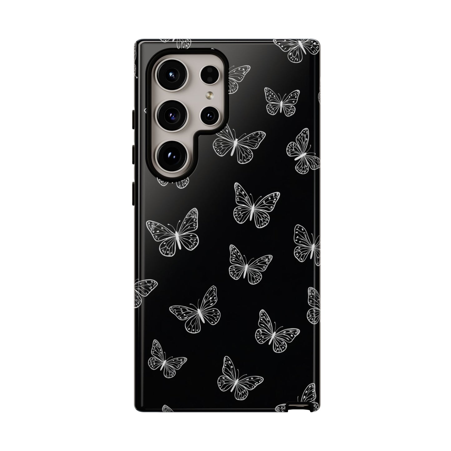 White Butterfly Pattern Phone Case – Dark Aesthetic Monochrome Tough Cover