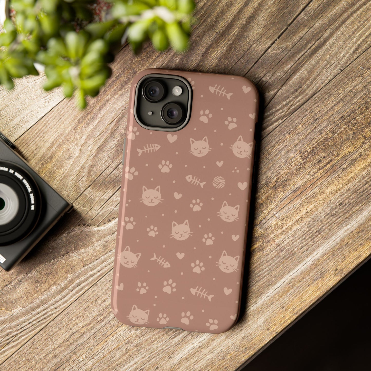 Cute Cat Pattern Phone Case | Paw Prints, Fishbone & Yarn Design Tough Case