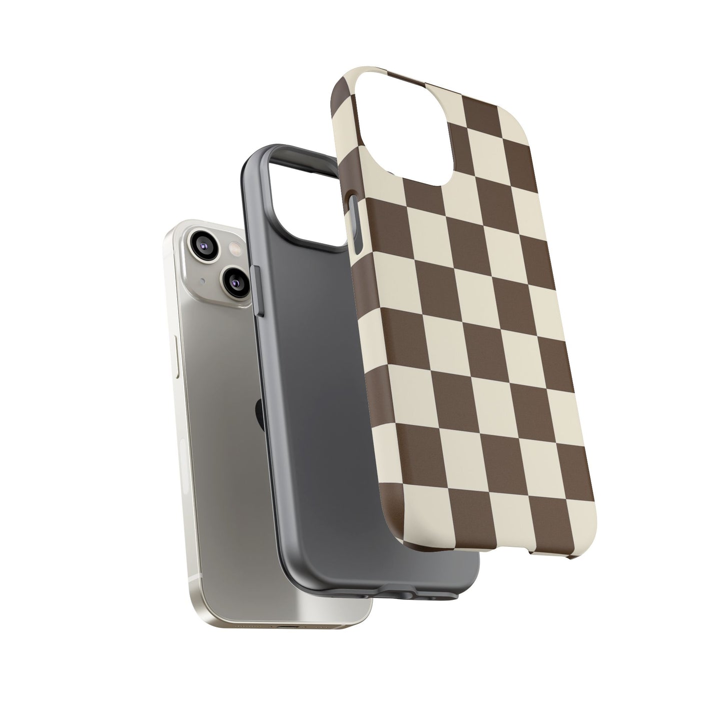 Mocha Checkerboard Phone Case | Neutral Aesthetic Checkered iPhone & Samsung Tough Case