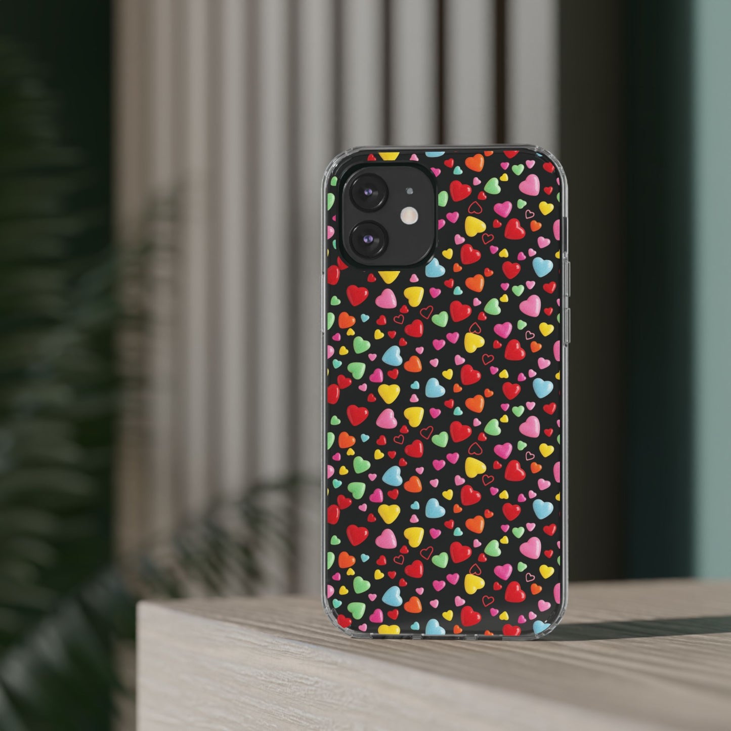 Colorful Heart Clear Phone Case | Impact-Resistant Valentine Aesthetic Case