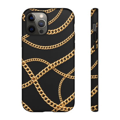 Luxury Gold Chain Phone Case – Black Designer Style Tough Protective Cover for Iphone, Samsung Galaxy and Pixel