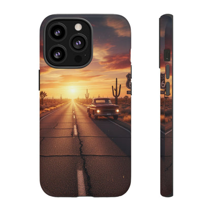 Route 66 Sunset Desert Highway Phone Case – Road Trip Travel Aesthetic Tough Case
