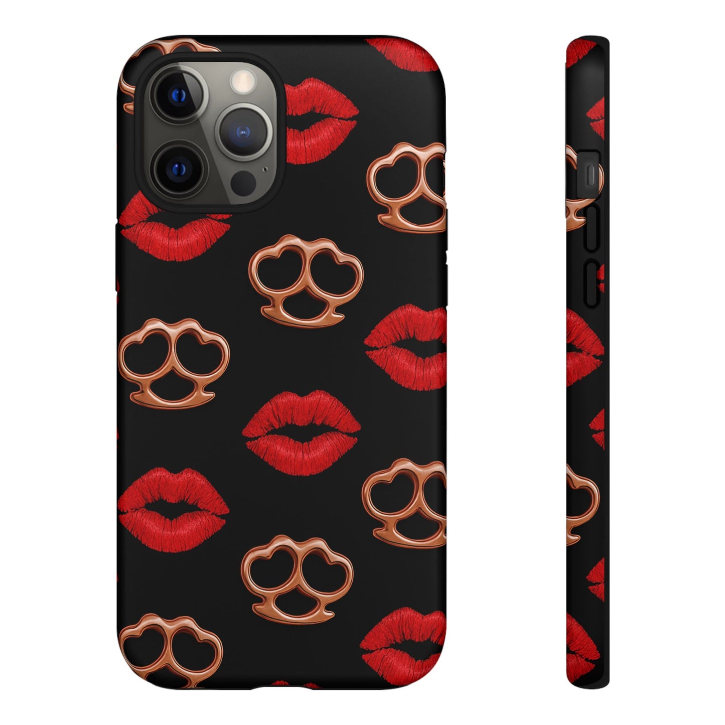 Red Lipstick & Knuckle Duster Phone Case | Bold Kiss Print Tough Protective Cover for Iphone, Samsung Galaxy and Pixel