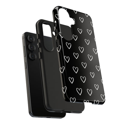 Doodle Heart Phone Case – Minimal Black & White Heart Pattern | Tough Protective Case