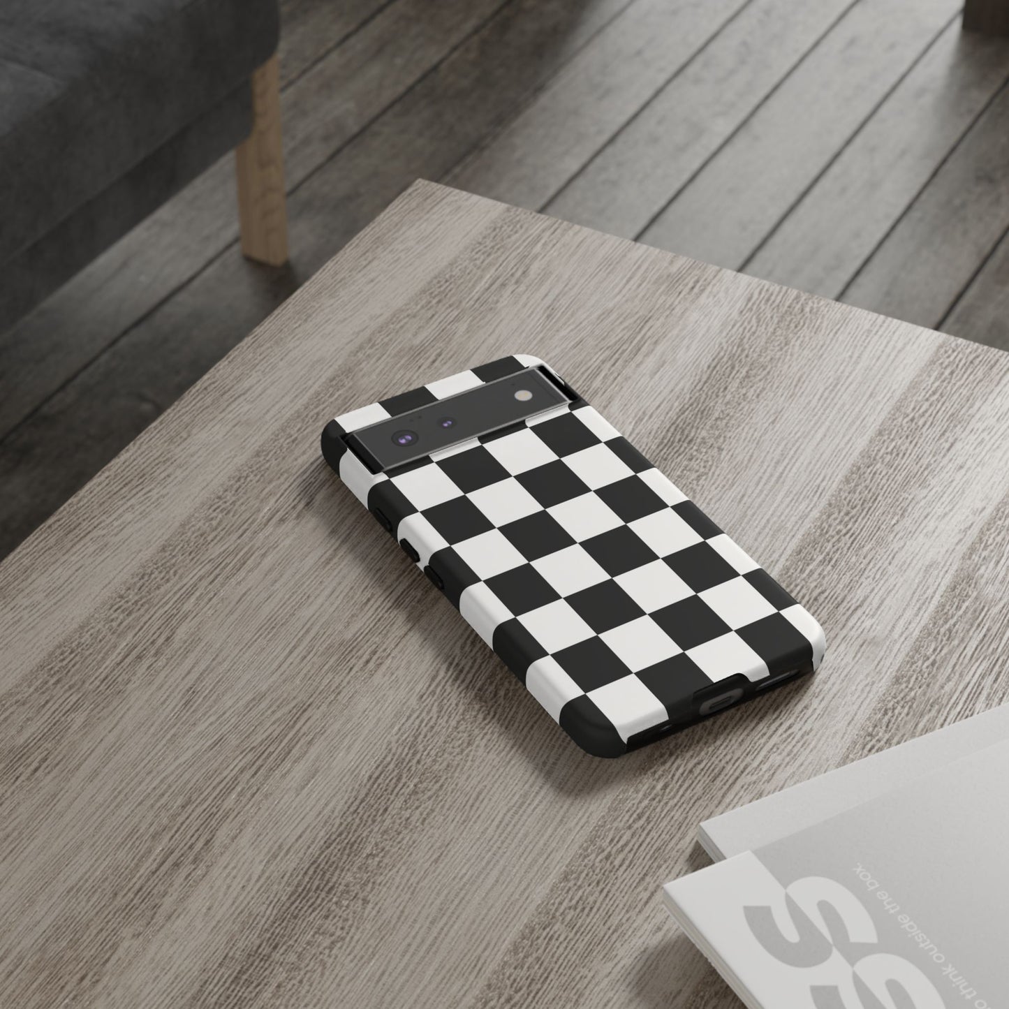 Black & White Checkerboard Phone Case – Classic Aesthetic Tough Protective Case