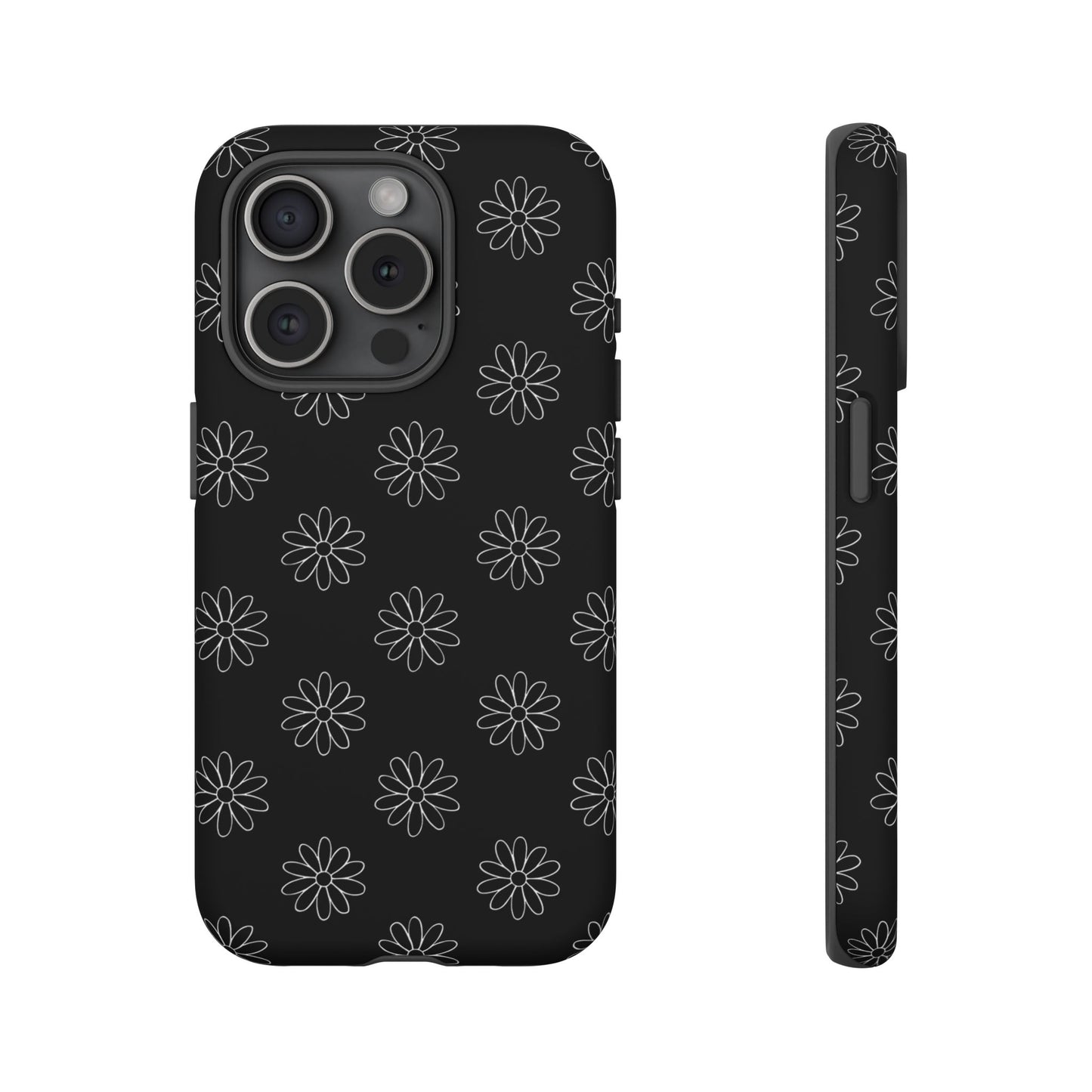 Black Daisy Floral Phone Case – Slim Protective Tough Case for Iphone, Samsung Galaxy and Pixel
