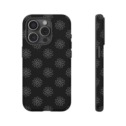 Black Daisy Floral Phone Case – Slim Protective Tough Case for Iphone, Samsung Galaxy and Pixel