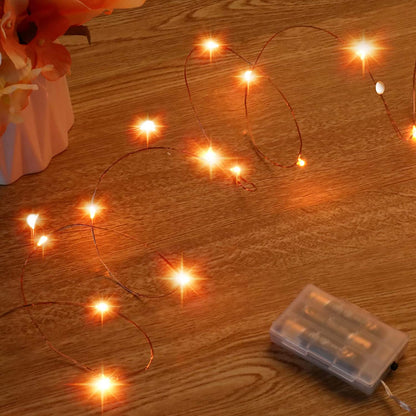 Mini Halloween Fairy Lights Battery Operate, 1 Pack Copper Wire Night Lights 3*AAA Battery Powered Led Starry Fairy String Lights for Bedroom, Christmas, Party, Decoration(5M/16Ft Orange)