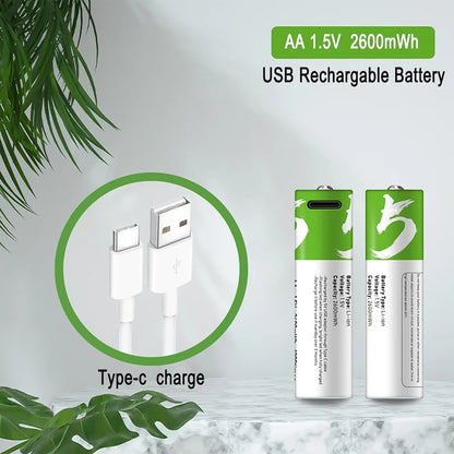 AA Rechargeable Batteries 4 Packs,1.5V 2600Mwh USB AA Lithium Batteries