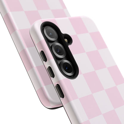 Light Pink Checkerboard Phone Case | Pastel Aesthetic Checkered iPhone & Samsung Tough Case