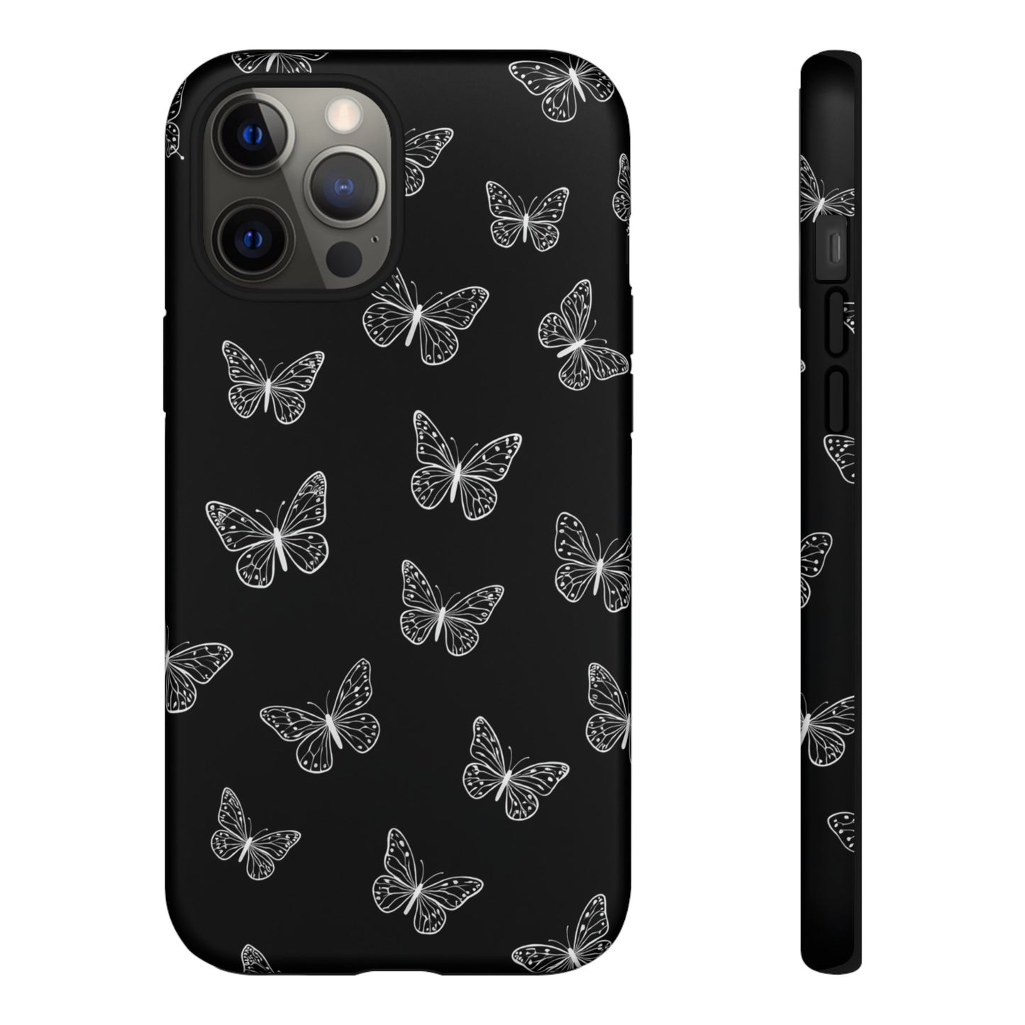 White Butterfly Pattern Phone Case – Dark Aesthetic Monochrome Tough Cover