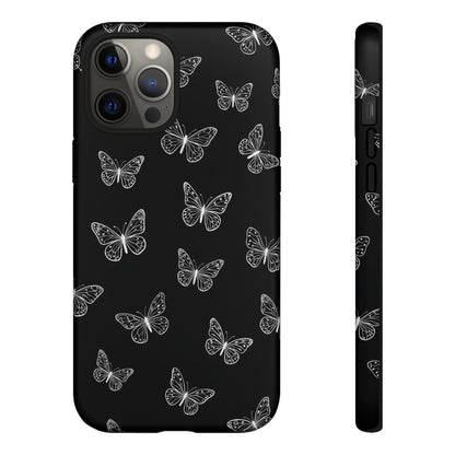 White Butterfly Pattern Phone Case – Dark Aesthetic Monochrome Tough Cover