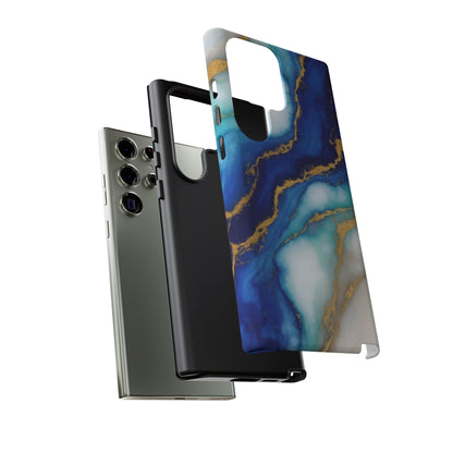 Blue & Gold Marble Phone Case – Luxury Resin Art Tough Case (iPhone, Samsung, Pixel)