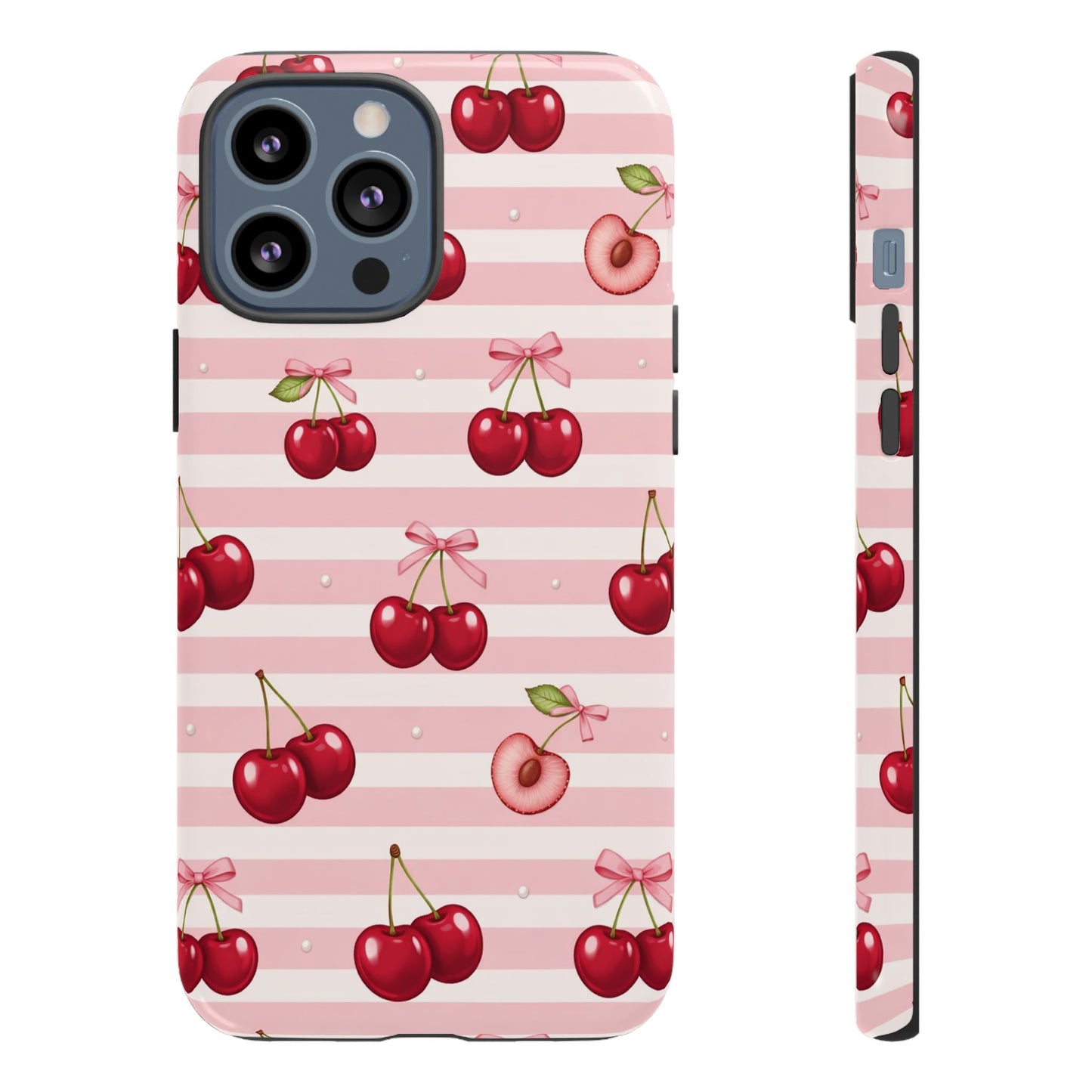 Coquette Cherry Bow Phone Case | Cute Pink Aesthetic Cherry Pattern Tough Case for iPhone & Samsung