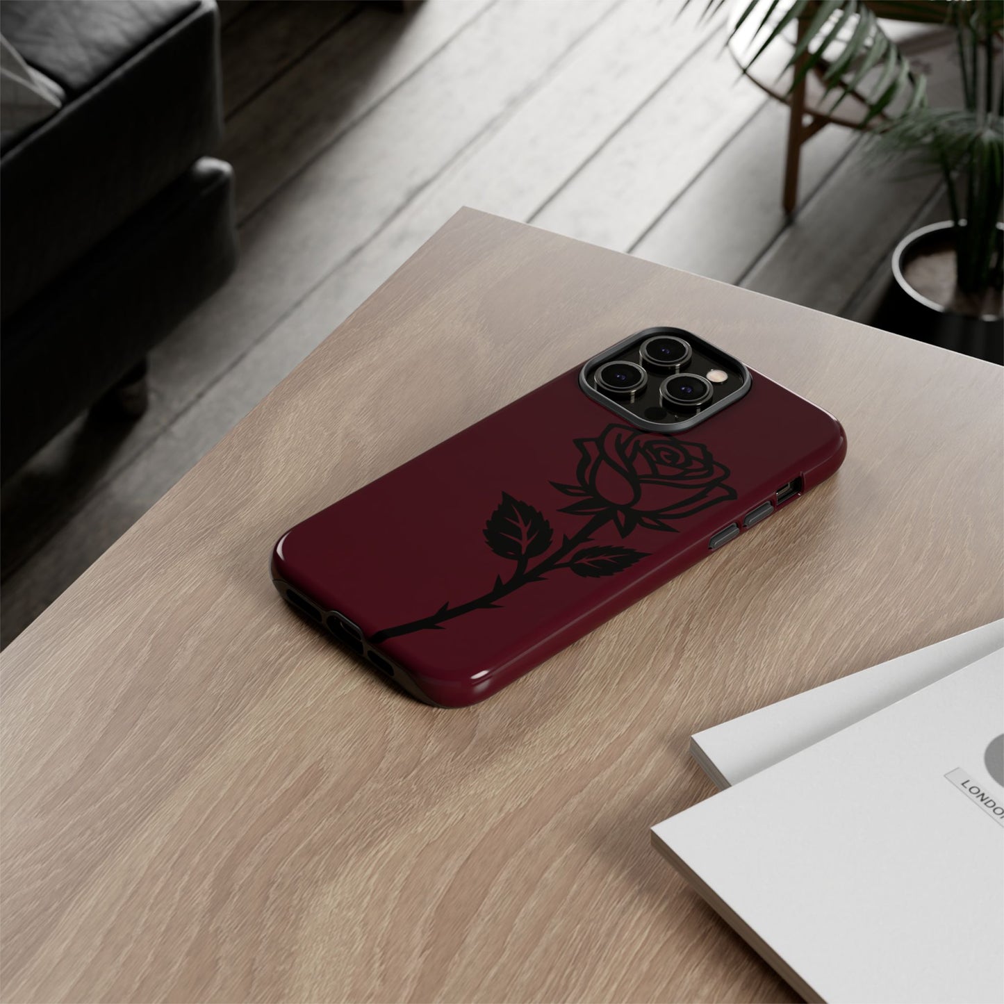 Black Rose Burgundy iPhone Case | Dark Aesthetic Shockproof Protective Cover
