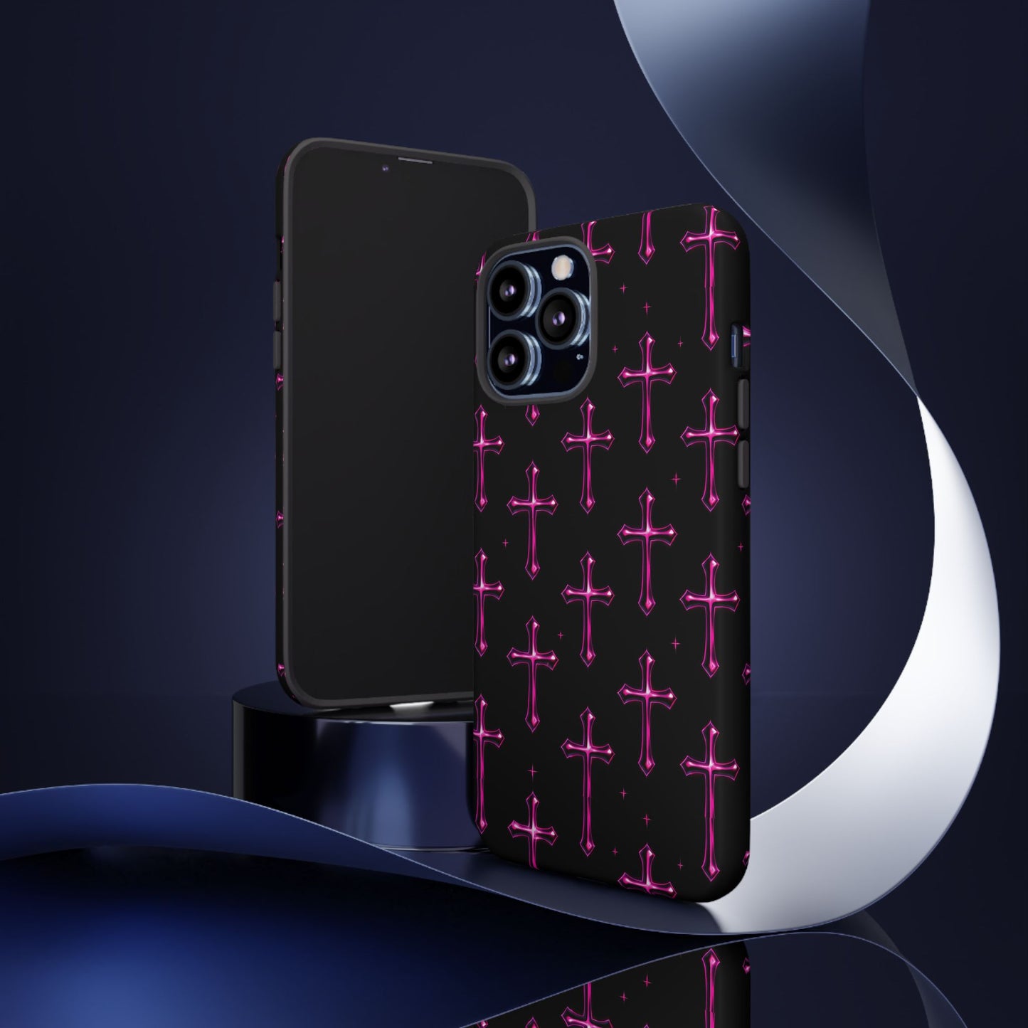 Neon Pink Cross Pattern Phone Case | Tough Protective Case for Iphone, Samsung Galaxy and Pixel