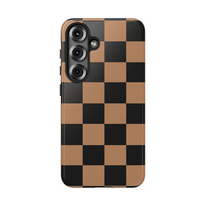 Brown Checkered Phone Case | Aesthetic Checkerboard iPhone & Samsung Tough Case