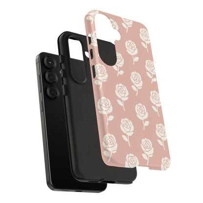 White Rose Pattern Tough Phone Case | Elegant Floral Aesthetic Case for Iphone, Samsung Galaxy and Pixel