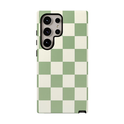 Sage Green Checkerboard Phone Case | Minimal Aesthetic Checkered iPhone & Samsung Tough Case