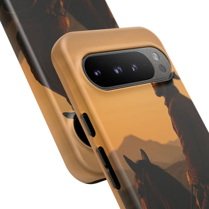 Western Cowboy Sunset Phone Case | Horse Rider Desert Aesthetic Tough Protective Case