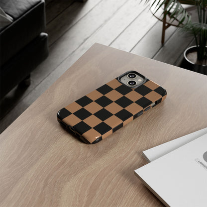 Brown Checkered Phone Case | Aesthetic Checkerboard iPhone & Samsung Tough Case