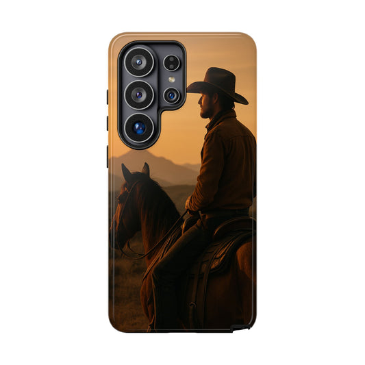 Western Cowboy Sunset Phone Case | Horse Rider Desert Aesthetic Tough Protective Case