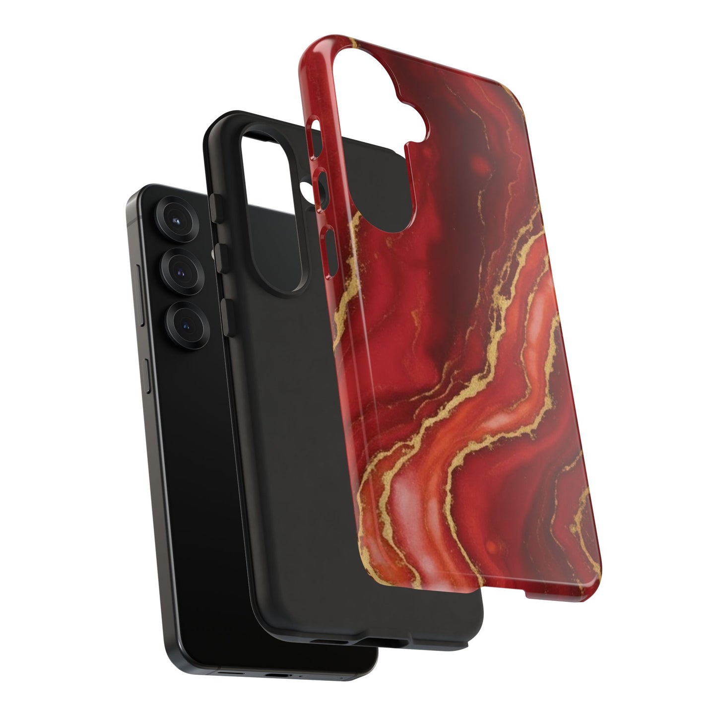 Red Agate Marble Phone Case with Gold Veins – Luxury Tough iPhone & Samsung Case