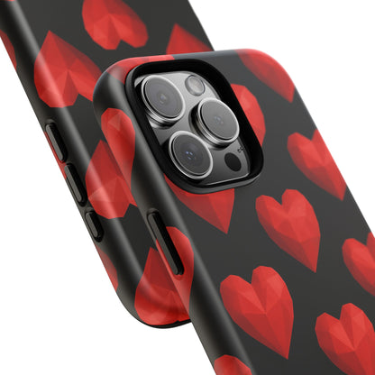 Red Heart Phone Case – Geometric Heart Pattern Tough Case (Black)