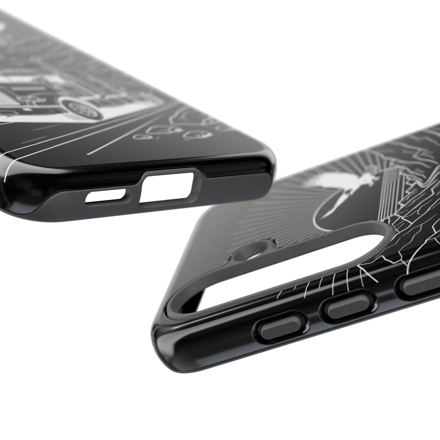 Trucker Highway Phone Case | Eagle & Mountain Line Art | Black Western Tough Case