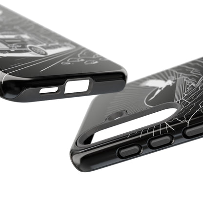 Trucker Highway Phone Case | Eagle & Mountain Line Art | Black Western Tough Case