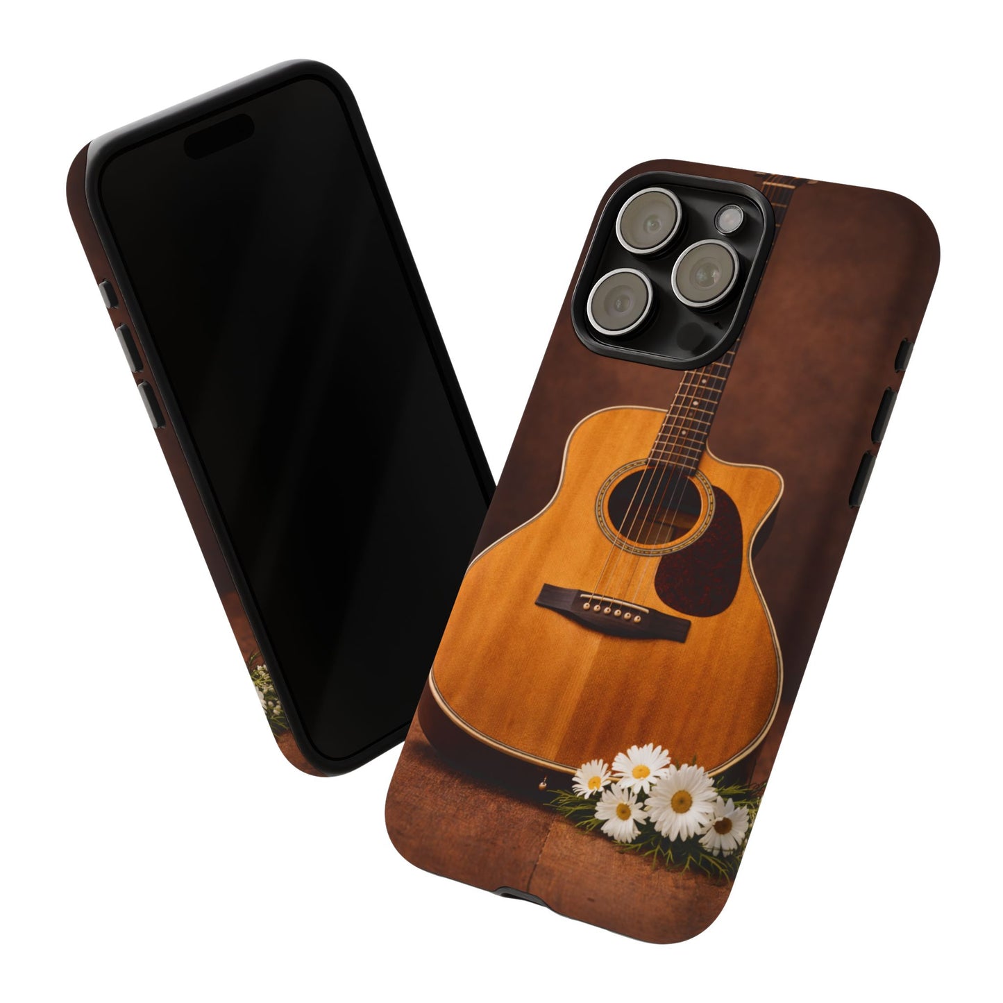 Acoustic Guitar Daisy Phone Case | Rustic Music Lover Tough Cover