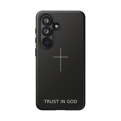 Trust in God Phone Case Minimal Cross Christian Black Tough Cover