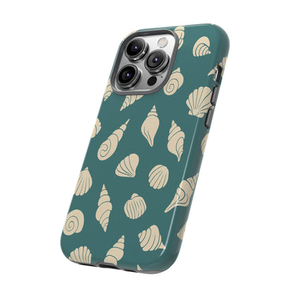 Seashell Pattern Phone Case | Teal Coastal Shells Tough Case for Iphone, Samsung Galaxy and Pixel