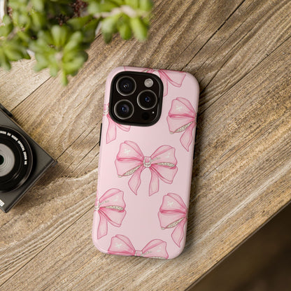 Pink Bow Pattern Phone Case | Coquette Aesthetic Tough Protective Case