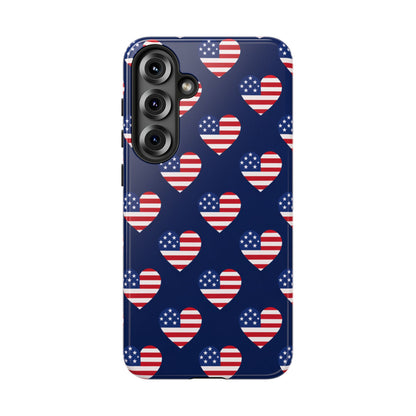 Patriotic American Flag Heart Phone Case – Tough Shockproof, USA Stars & Stripes for Iphone, Samsung Galaxy and Pixel