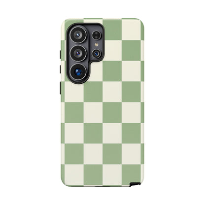 Sage Green Checkerboard Phone Case | Minimal Aesthetic Checkered iPhone & Samsung Tough Case